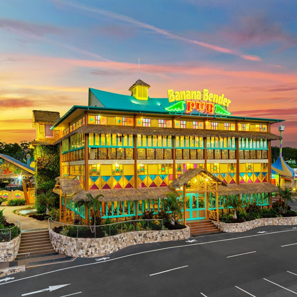 Banana Bender exterior with sunset in the background